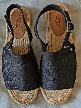 UGG Black Espadrille Slingback Sandals with Jute Sole